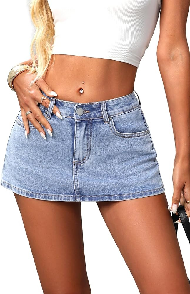 ELLEVEN Low Rise High Stretch Mini Skort Skirt for Women,Denim Skort Shorts with Pockets | Amazon (US)
