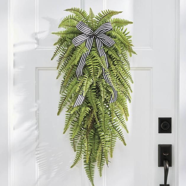 Classic Fern Door Swag with Ribbon | Grandin Road | Grandin Road