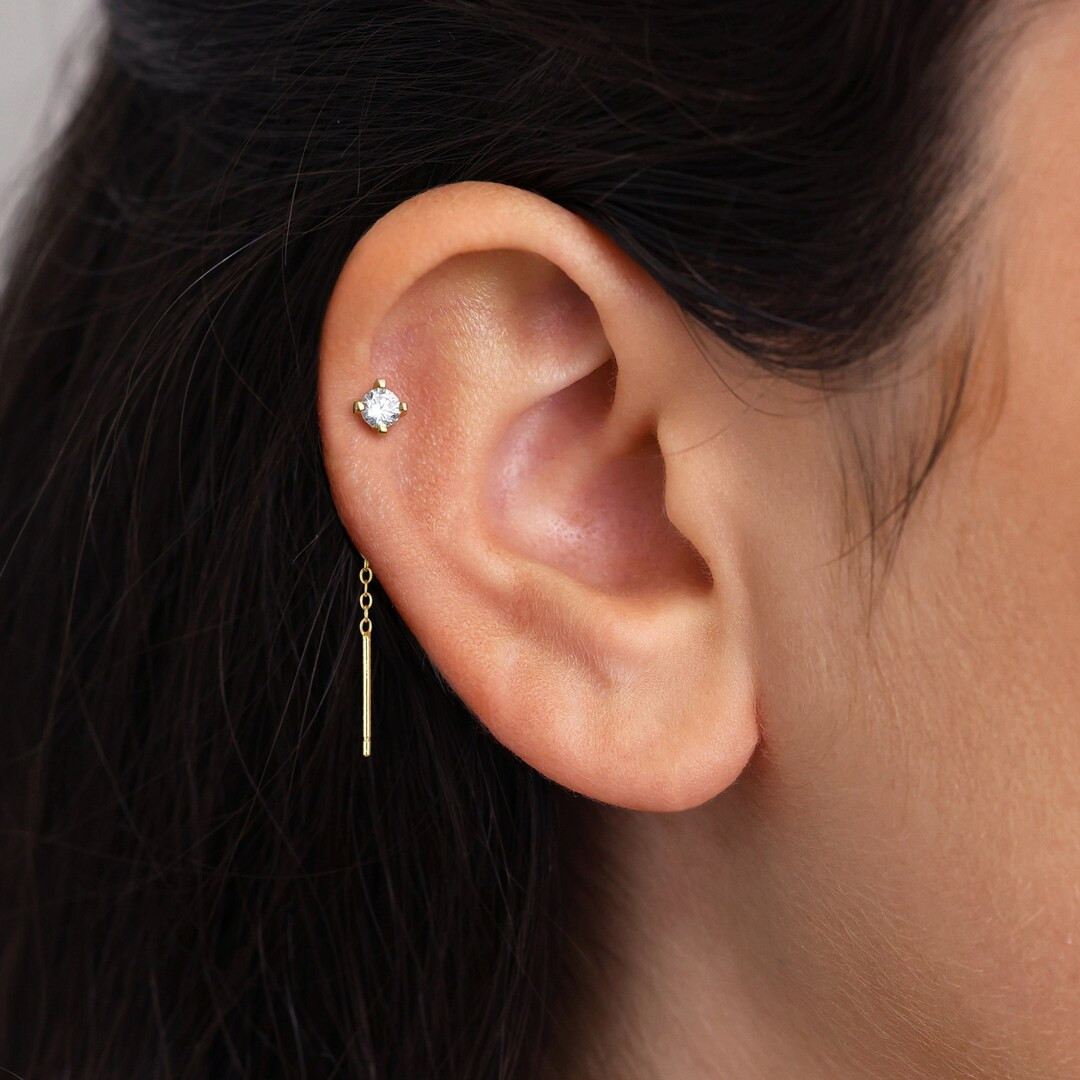 Brilliant Diamond Gemstone Threader Earrings • Gold Chain Threader Earrings • Silver Threader... | Etsy (US)