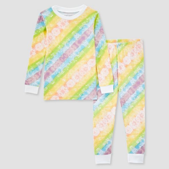 Burt's Bees Baby® Toddler 2pc Rainbow Tie-Dye Organic Cotton Snug Fit Pajama Set - White | Target