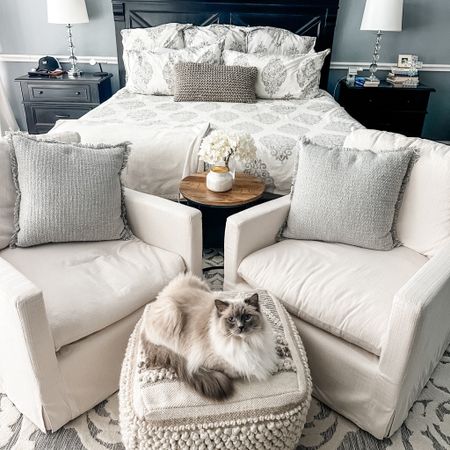 Bedroom refresh. I’m obsessed with my new chairs. 
Home decor | duvet | swivel chairs | pillow | accent chair | pouf ottoman | Target | Pottery Barn 

#LTKstyletip #LTKhome #LTKxTarget