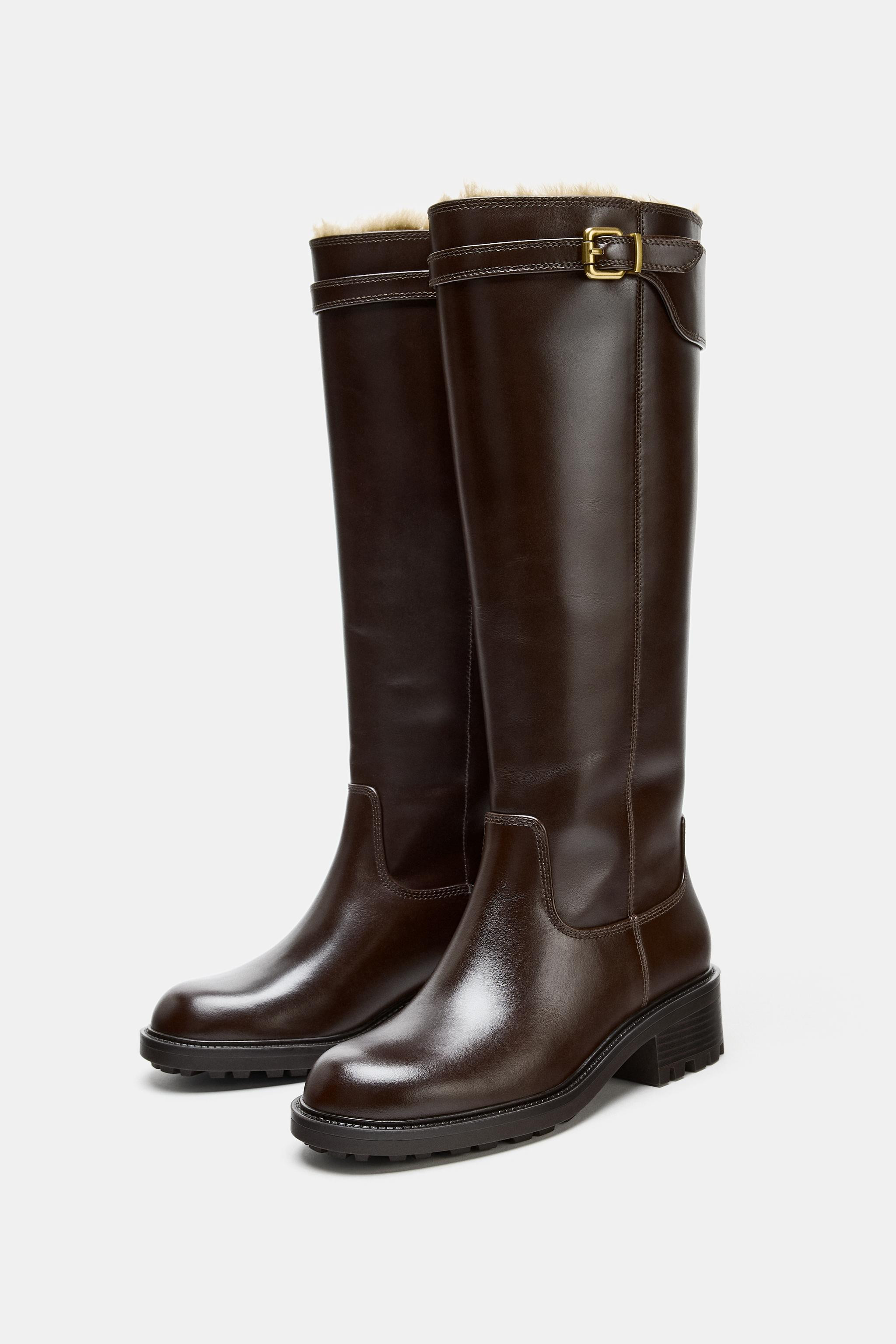 BUCKLED WATER REPELLENT LEATHER BOOTS | Zara US