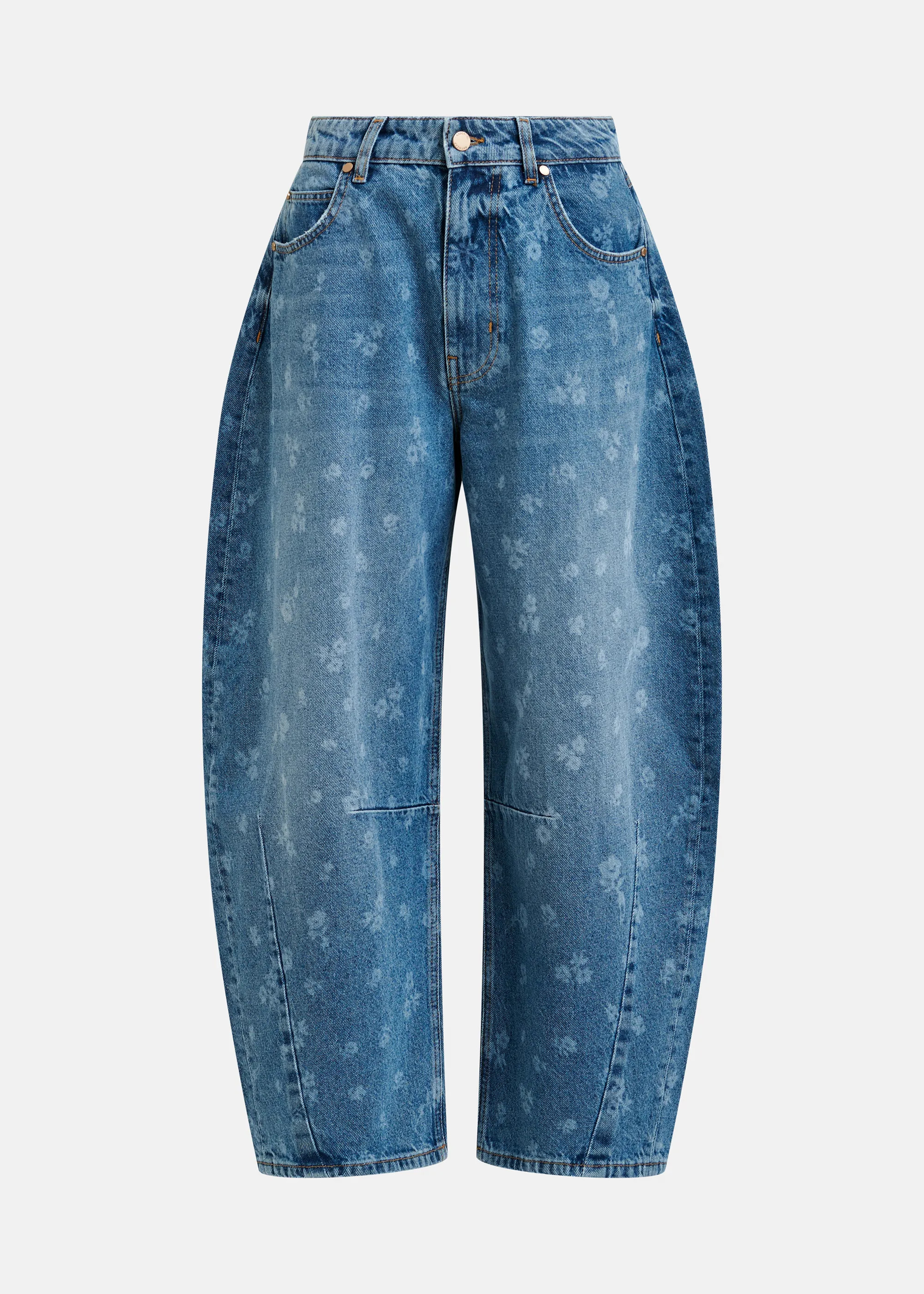 Blue floral-print barrel-leg cropped jeans | Essentiel Antwerp United States | Essentiel Antwerp