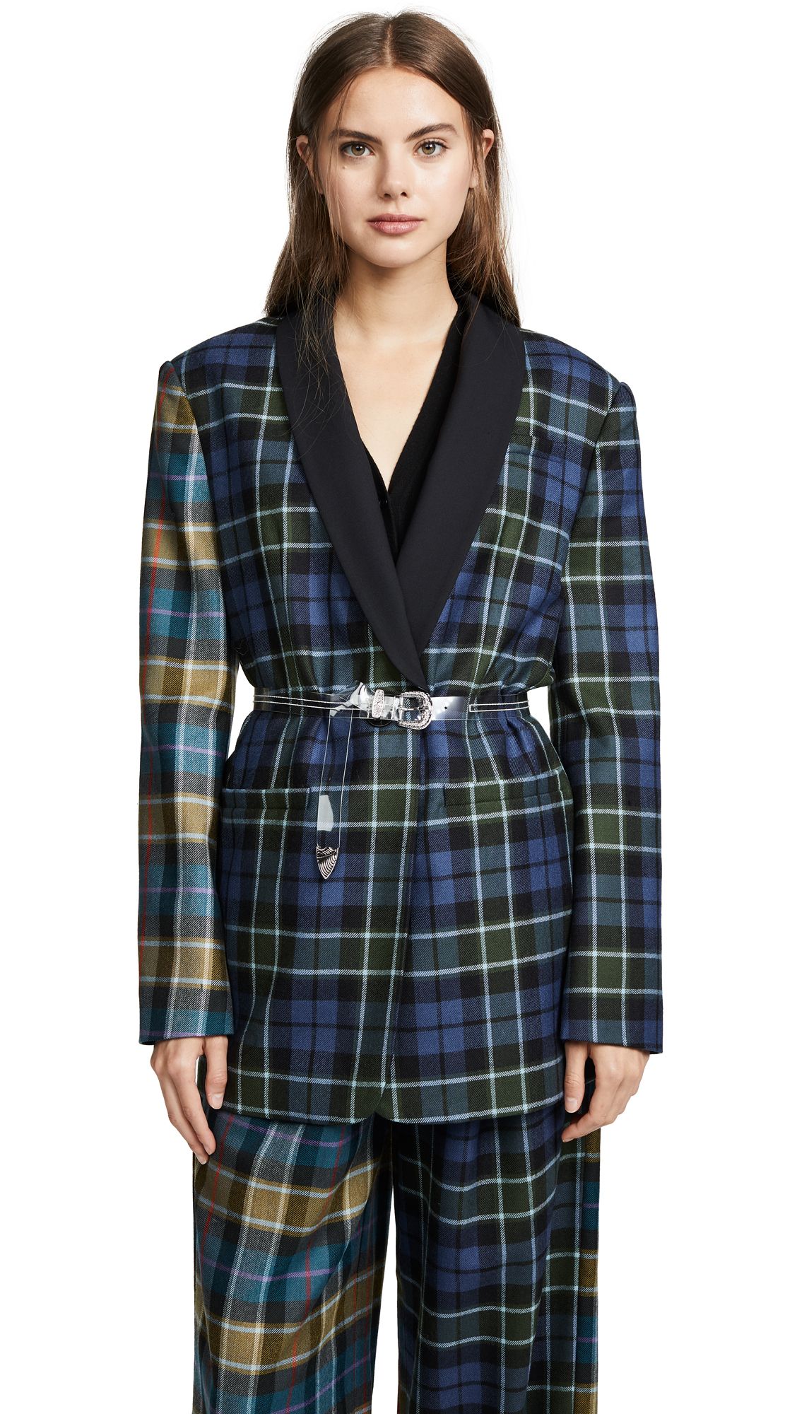 Tibi Tartan Oversized Tuxedo Blazer with Belt | Shopbop