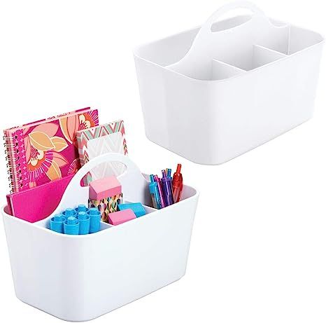 mDesign Small Office Storage Organizer Utility Tote Caddy Holder with Handle for Cabinets, Desks,... | Amazon (US)