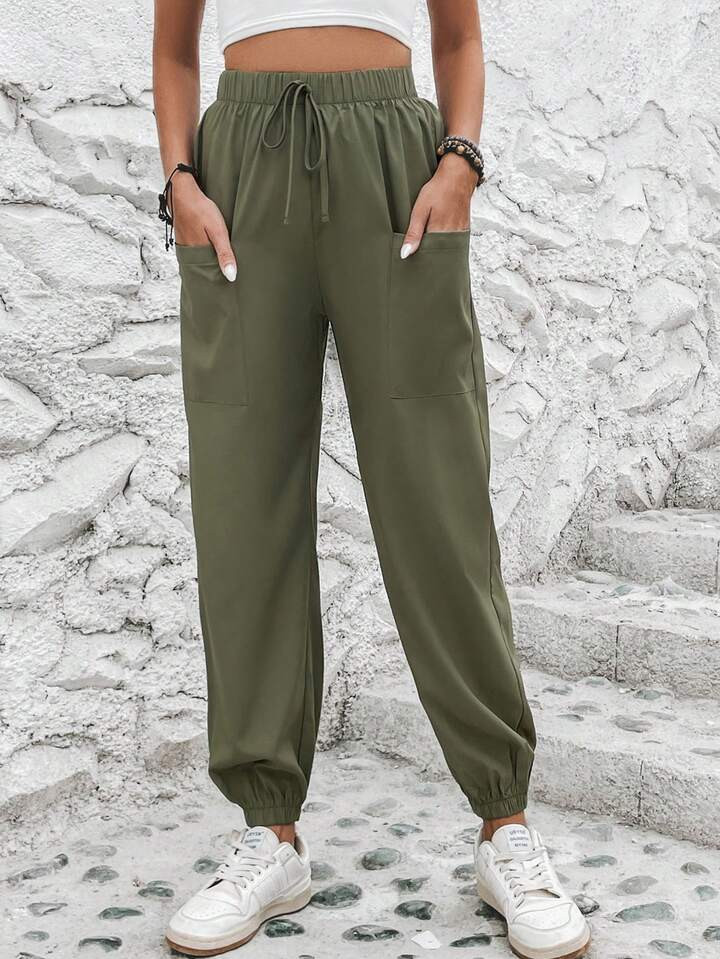 SHEIN LUNE Dual Pocket Drawstring Waist Pants | SHEIN