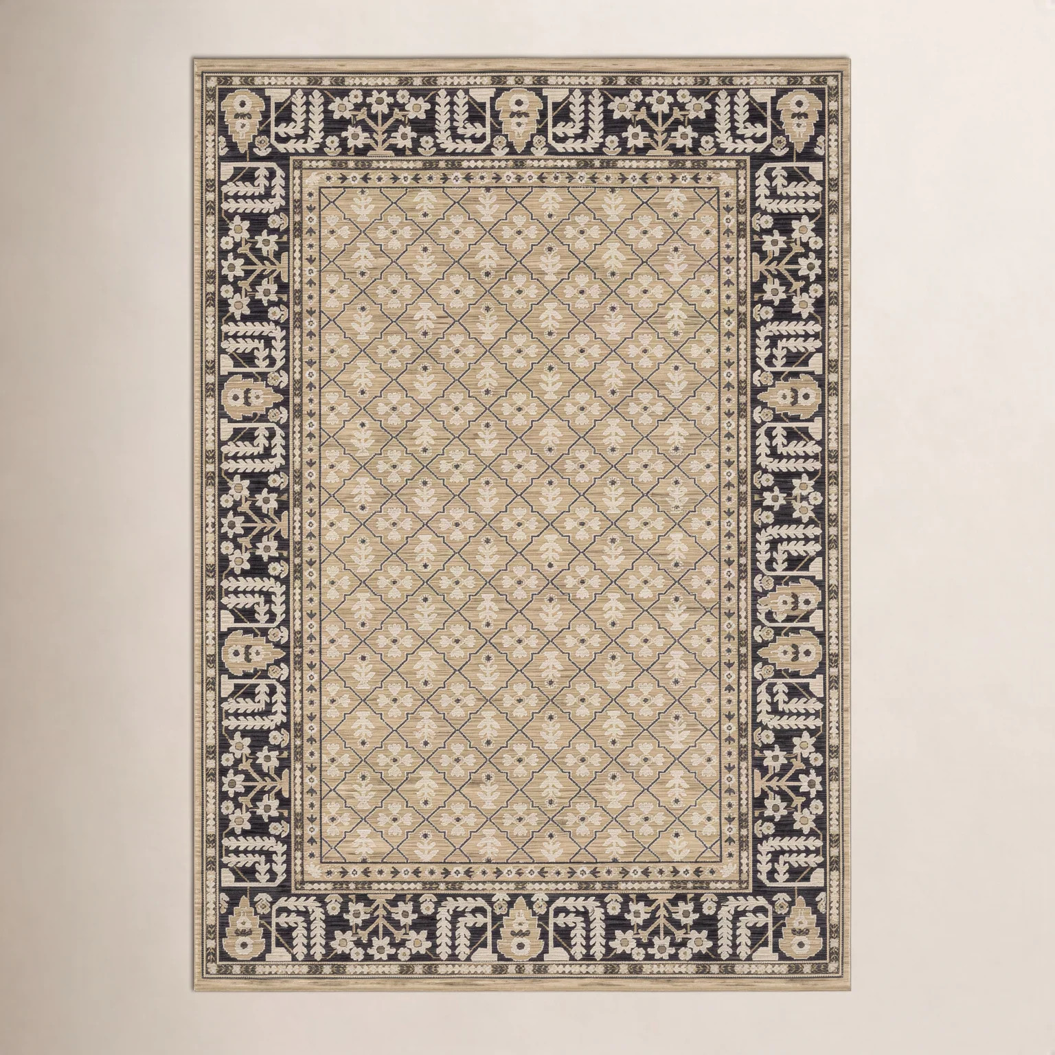 Kuester Vintage Traditional Tan/ Charcoal Wool Blend Area Rug | Wayfair North America