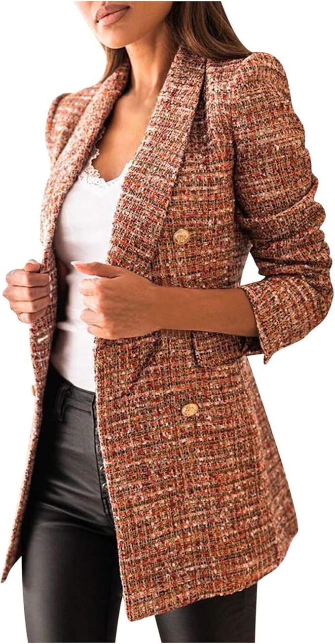 Sweater Blazer Blazer Long Sleeved Casual Collar Printed Pocket Oversized Blazers for Women,Chaqu... | Amazon (US)