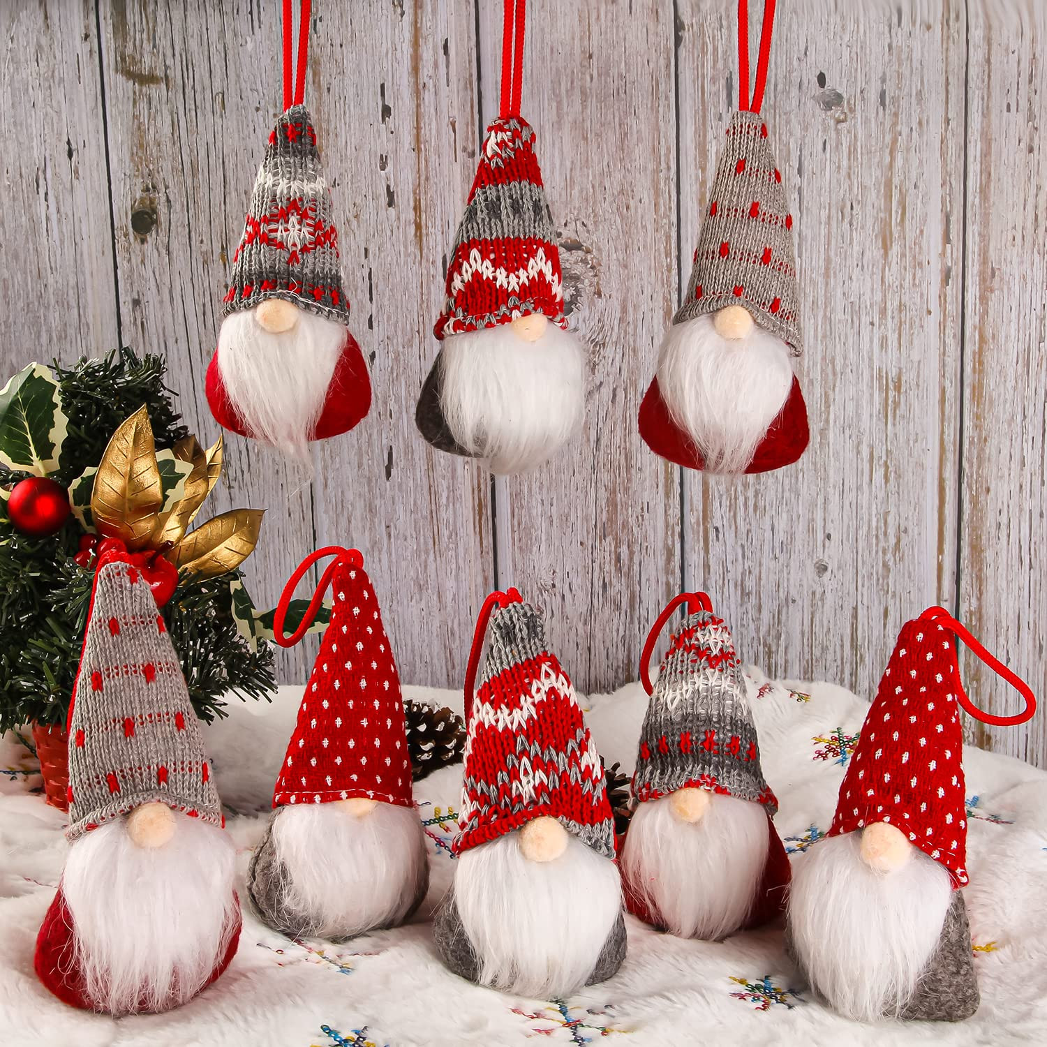 Christmas Gnomes Hanging Ornaments Set of 8, Swedish Gnome Handmade Plush Santa Elves Christmas T... | Amazon (US)