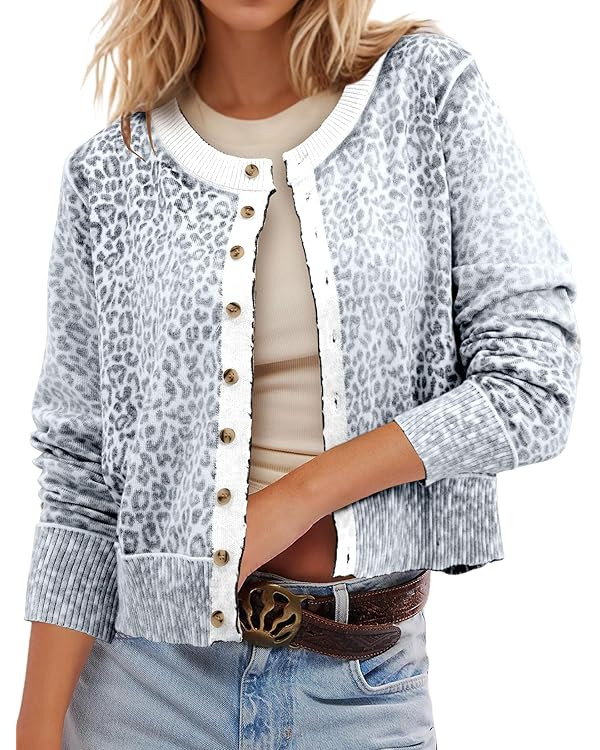 Leopard Cardigan Open Front Button Up Sweaters for Women Long Sleeve Shrug Cheetah Print Top Crop... | Amazon (US)