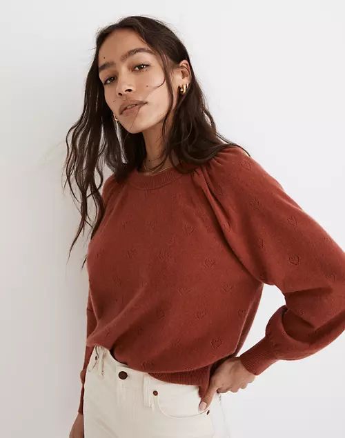 (Re)sourced Cashmere Heart Pointelle Crewneck Sweater | Madewell