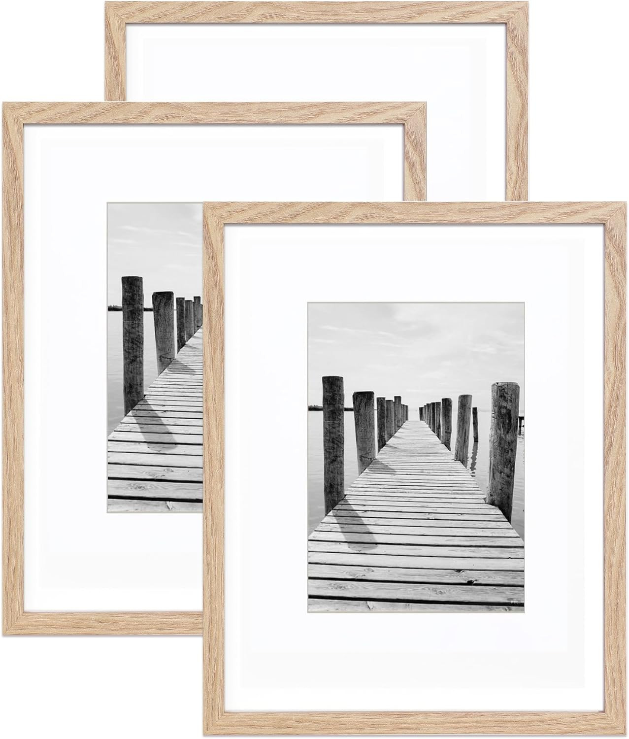 KTKDE MDF Wood Picture Frame 11x14 with Mat for 8x10 Natural Photo Frames Set of3 HD Tempered Gla... | Amazon (US)
