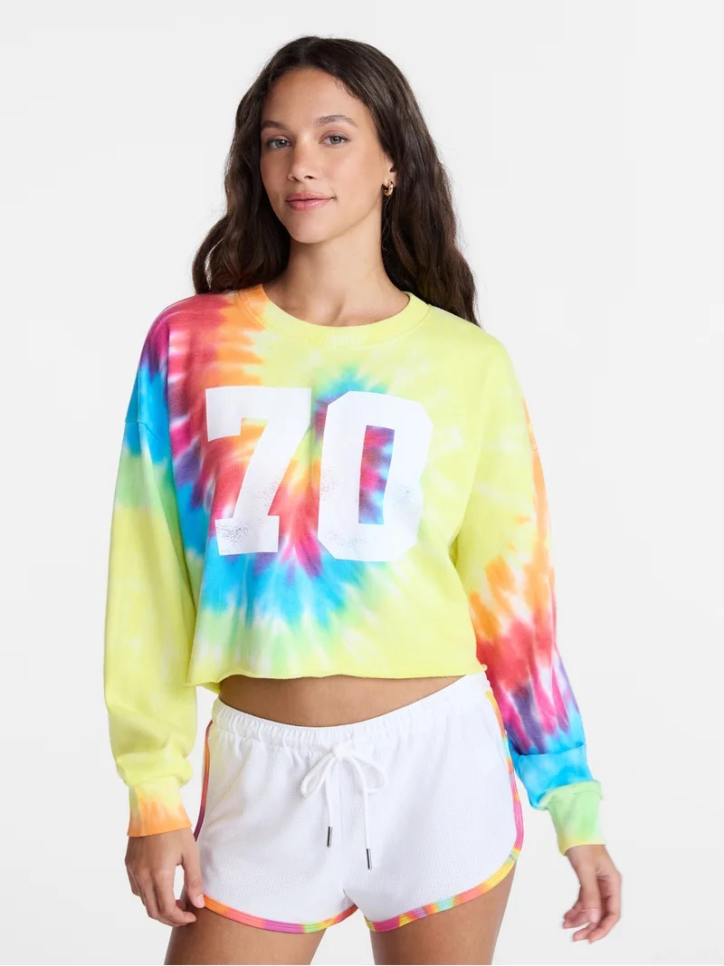 No Boundaries Graphic Washed Cropped Crewneck Sweatshirt, Women's XXS-XL | Walmart (US)