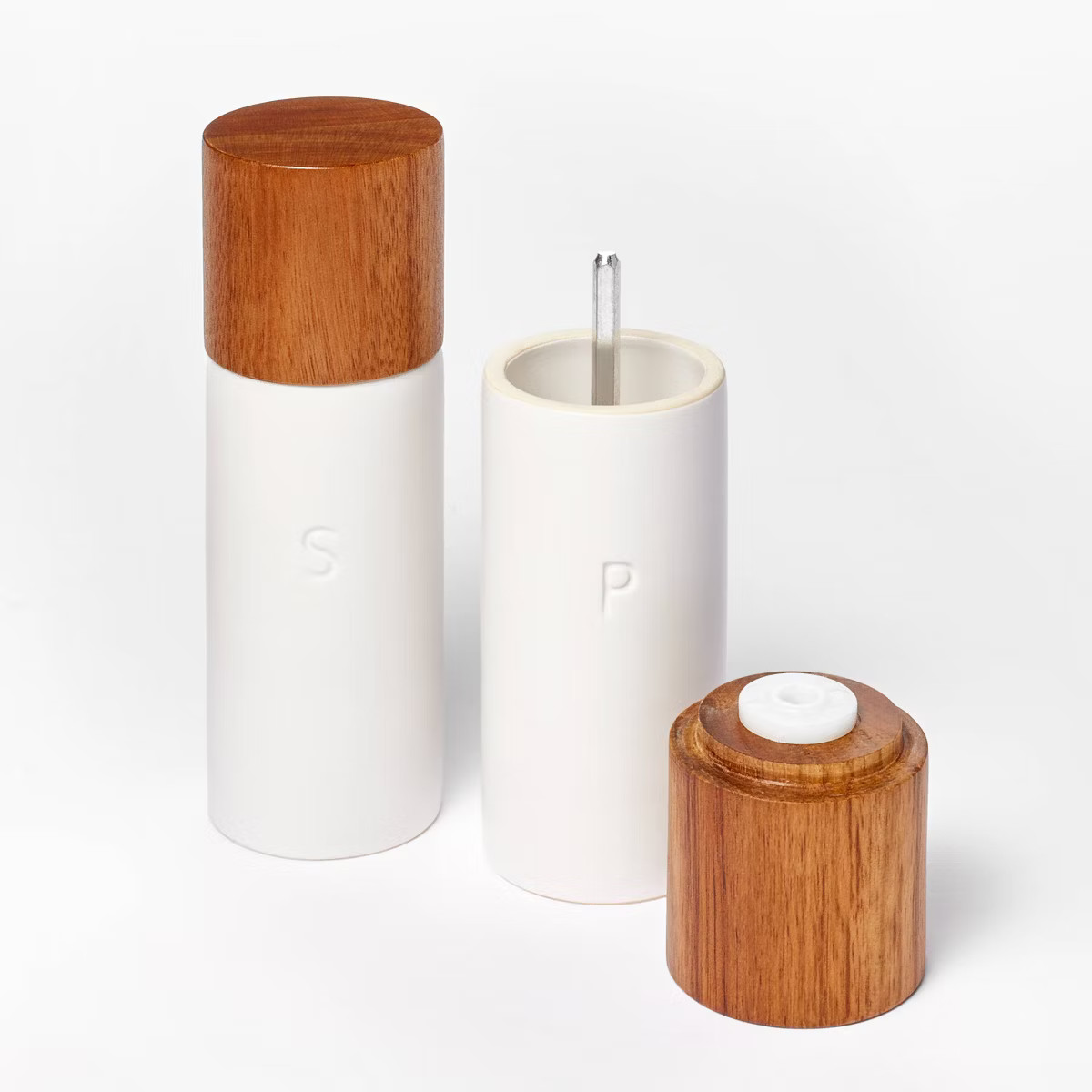 Ceramic Salt and Pepper Grinder Set Cream - Figmint™: Wood & Stoneware, 6.25" Height, 55 Volume... | Target