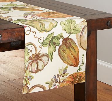 Harvest Pumpkin Linen/Cotton Table Runner | Pottery Barn (US)