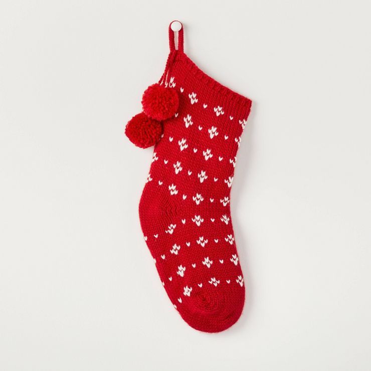 Sweater Fleck Jacquard Knit Christmas Poms Stocking Red/White - Hearth &#38; Hand&#8482; with Mag... | Target