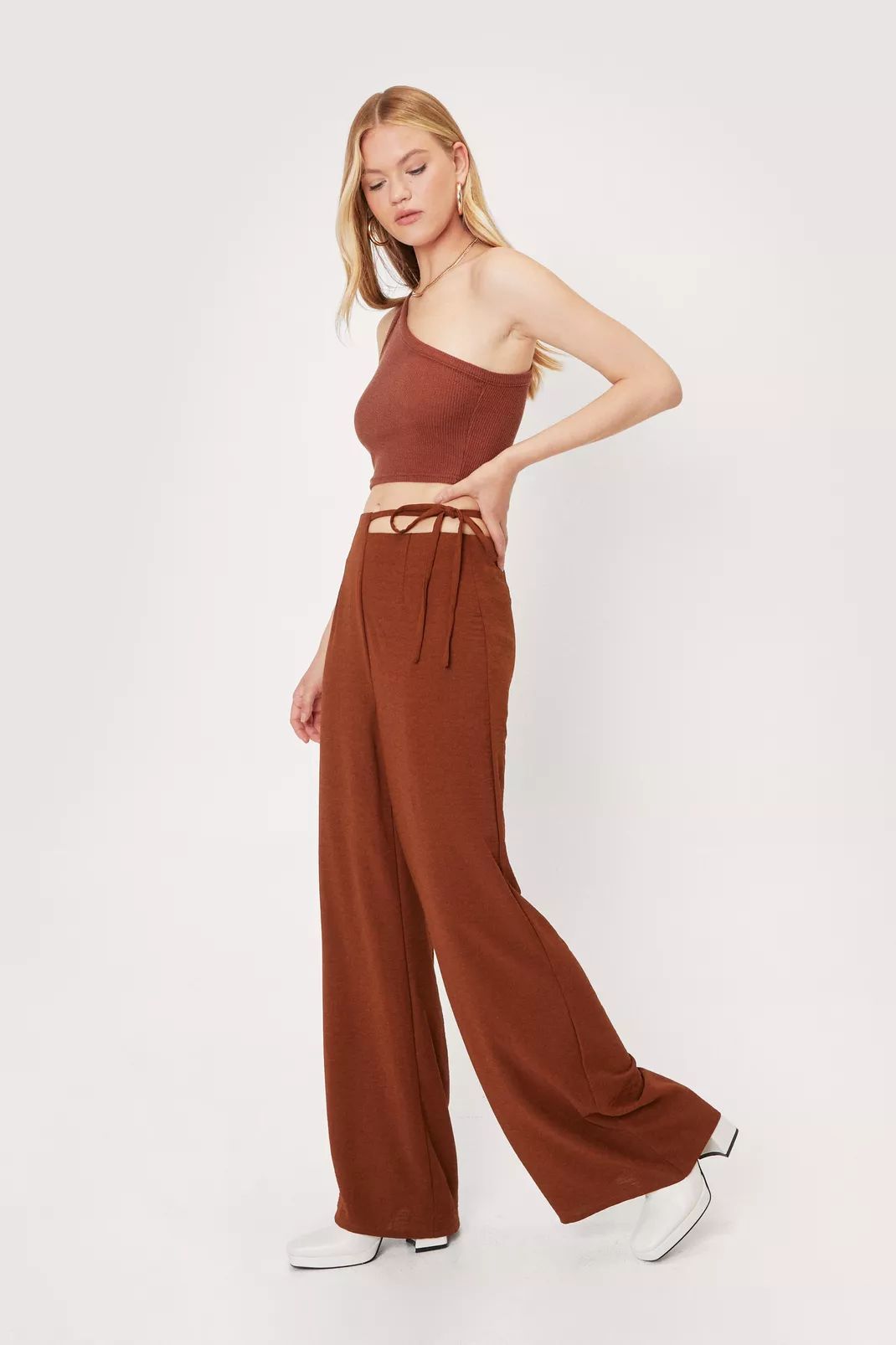 Strappy Tie Side Woven Wide Leg Pants | Nasty Gal (US)