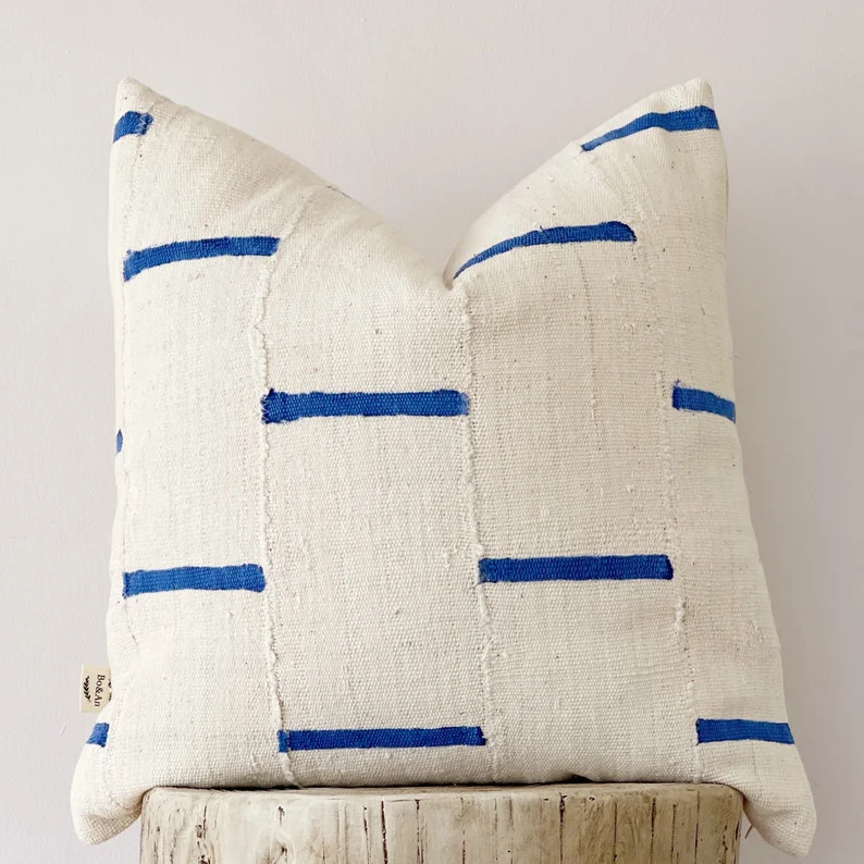 Blue and Natural Mudcloth Pillow Cover for Sofa Pillow Cover | Etsy | Etsy (US)