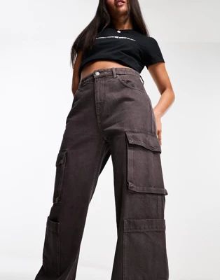 Cotton On cargo wide leg jeans in burgundy | ASOS (Global)