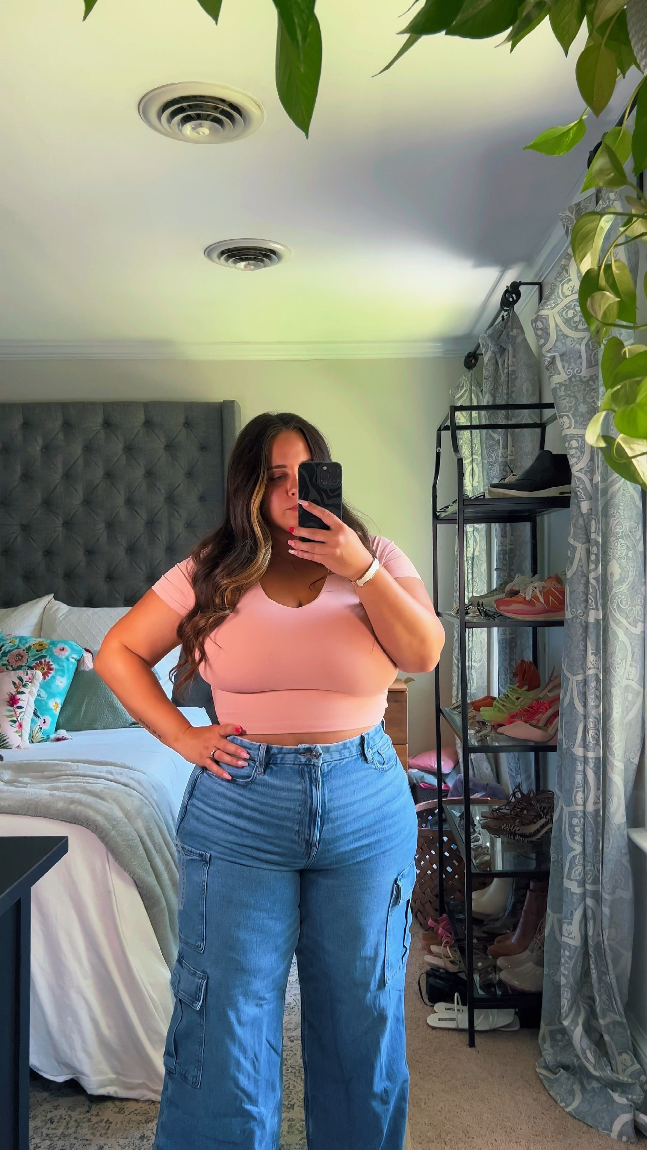 Curvy baggy cargo jeans shown in size 16, double lined top shown in size XL (bra free) #LTKcurves 

#LTKmidsize #LTKsalealert