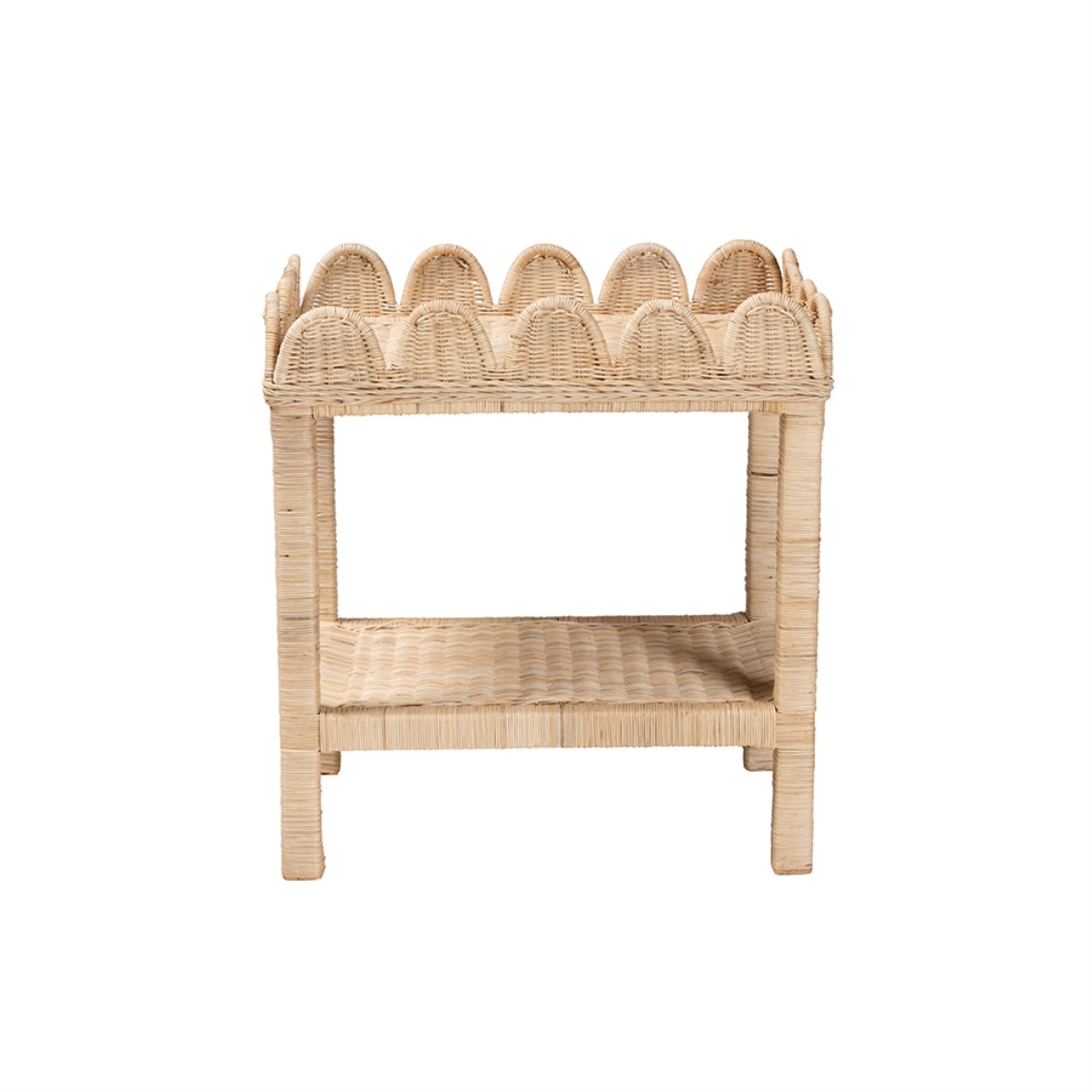 bali & pari Sumana Bohemian Scallop Natural Rattan and Mahogany Side Table | Walmart (US)