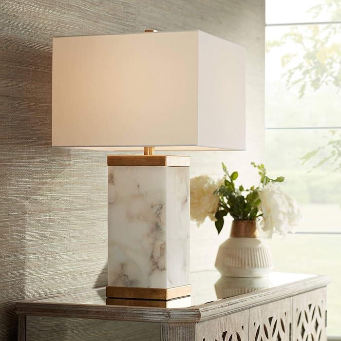 Possini Euro Design Mindy Modern Table Lamp 24 3/4" High with Nightlight White Gray Alabaster Gol... | Amazon (US)