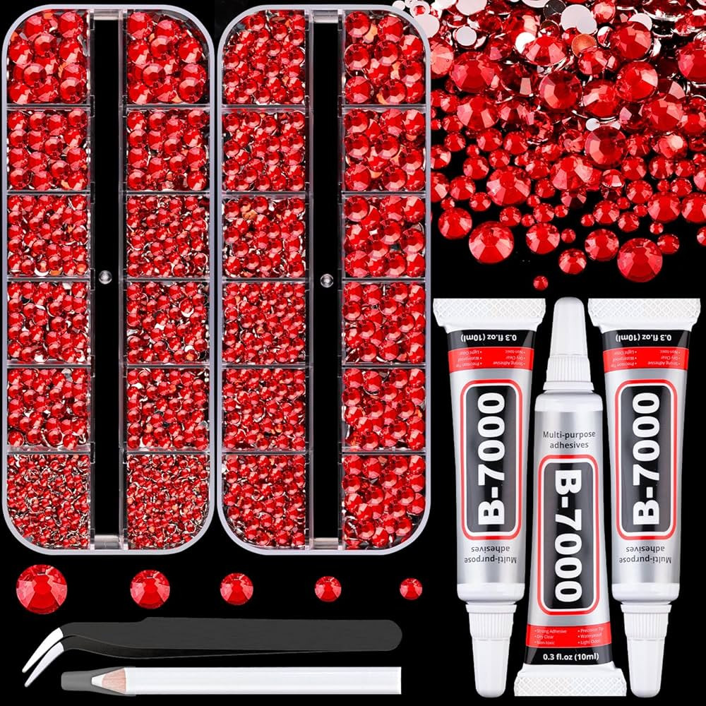 Resin Rhinestones for Crafting with B7000 Jewelry Glue, 2 Boxes Red Flatback Crystals with 3Pcs 1... | Amazon (US)