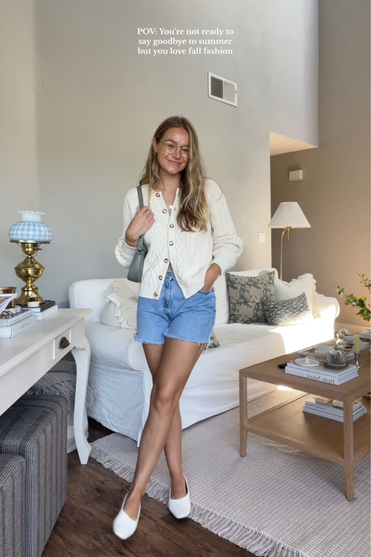 Sweater is old Sezane. Shorts are vintage Levi’s. Shoes are Franco Sarto. Bag is Ela Handbags