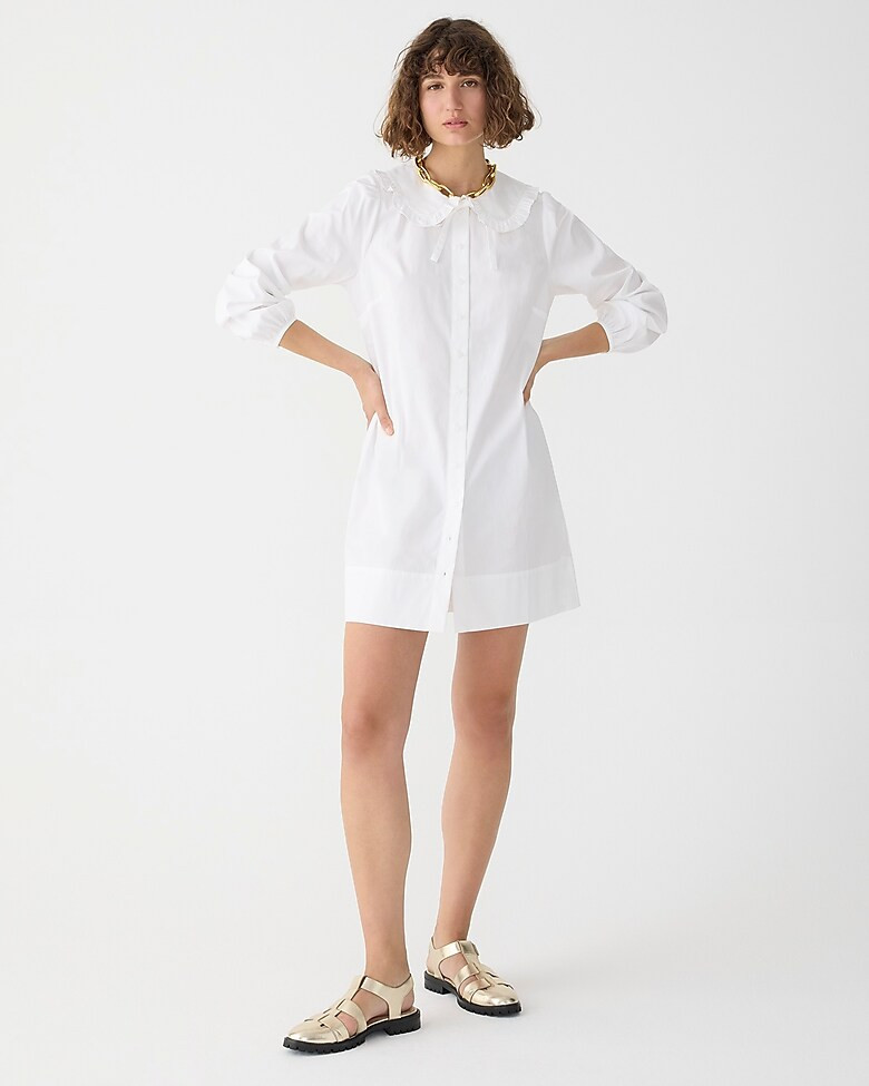 Ruffle-collar mini shirtdress in cotton poplin | J. Crew US
