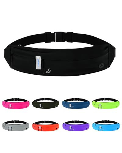 WATERFLY Running Belt Fanny Pack: Runner Marathon Jogging Waist Pack Sport Workout Exercise Fitness Phone Holder Belt for Men Women Jogger Slim Waist Bag Black | Amazon (US)