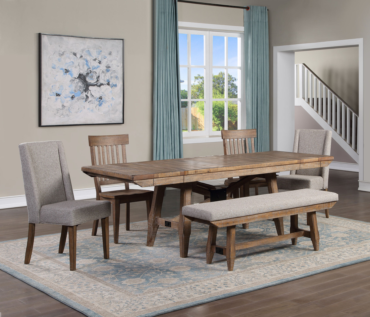 Riverdale 6Pc Dining Room Set with Side Chair, Upholstered Chair and Bench In Brown | 1stopbedrooms