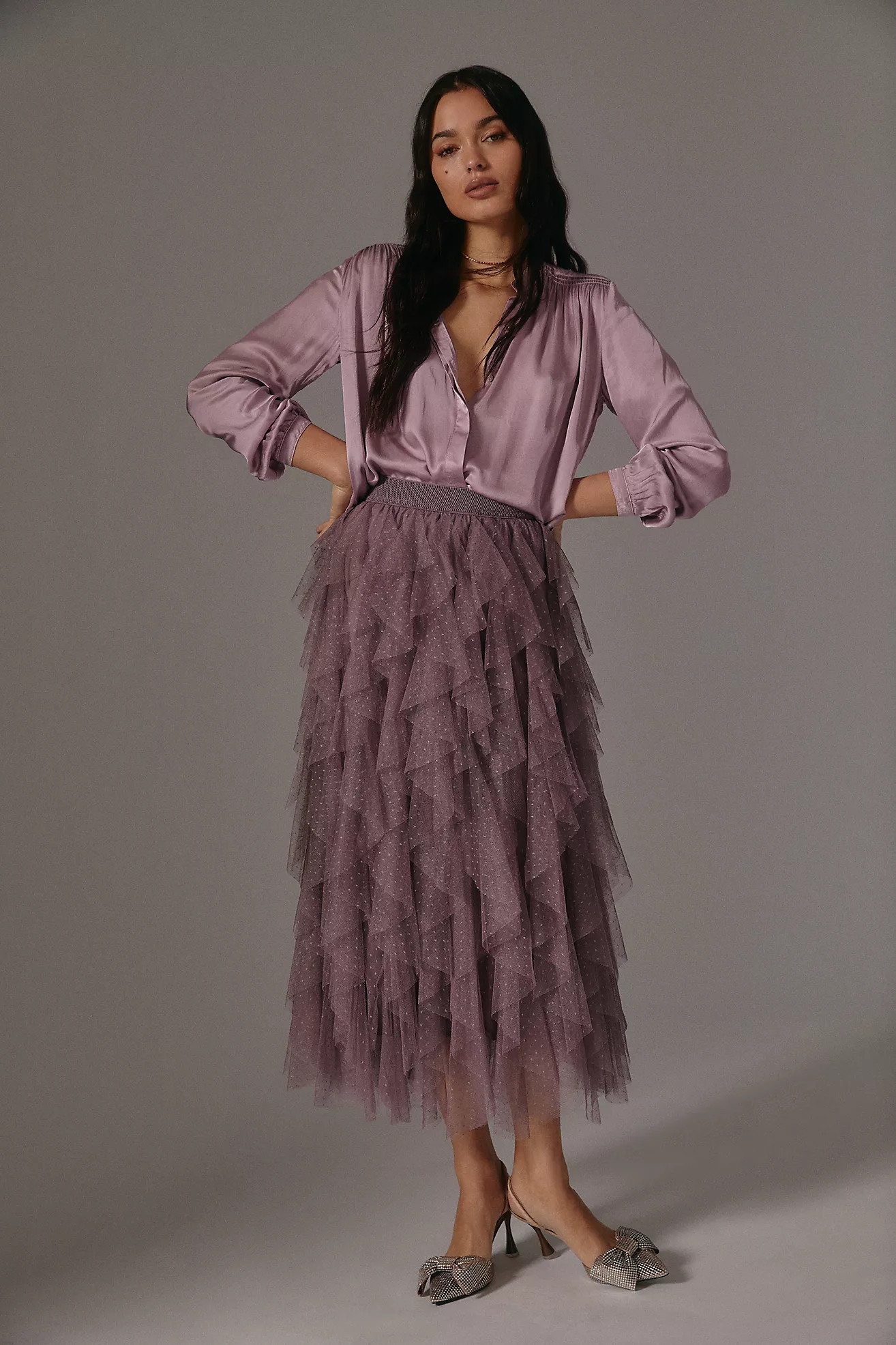 By Anthropologie Ruffled Tulle Midi Skirt | Anthropologie (US)