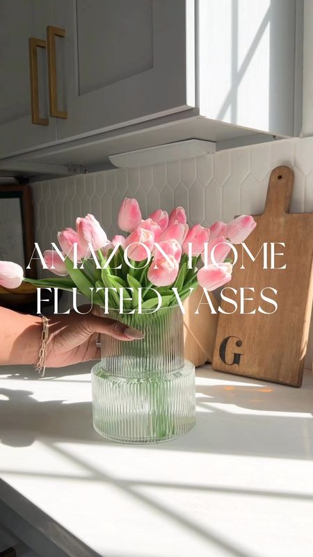 Fluted vases, modern vases, faux tulips, florals, home decor, organic modern, neutral decor, spring decor, summer decor