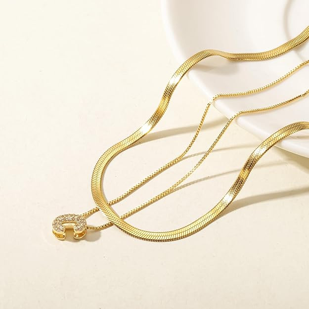 Mini Bubble Letter Necklace Gold For Women – Initial Necklaces Dainty Necklace For Women Zircon... | Amazon (US)