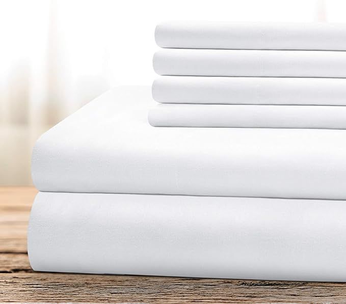 BYSURE Hotel Luxury Bed Sheets Set 6 Piece(King, White) - Super Soft 1800 Thread Count 100% Micro... | Amazon (US)