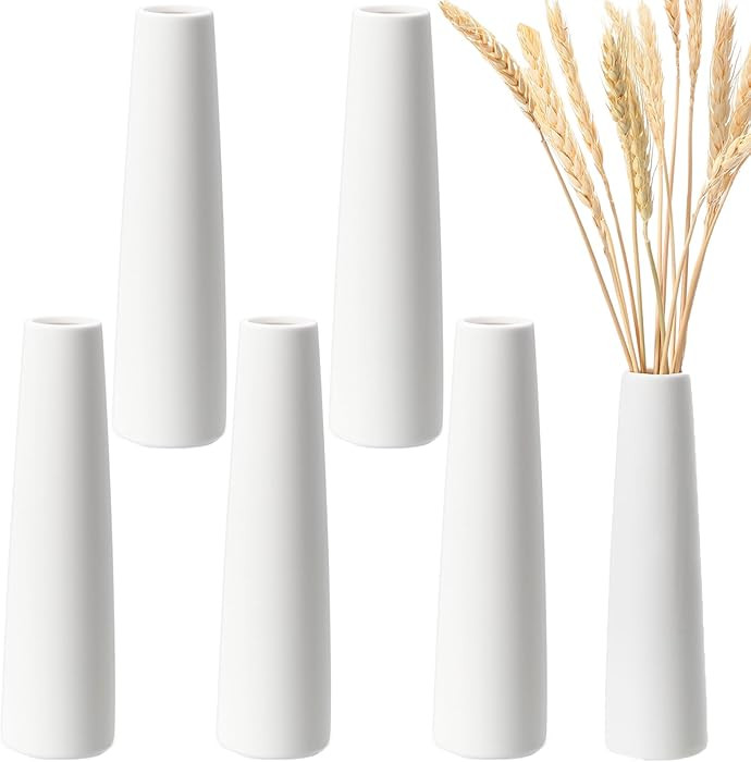 6 Pieces White Ceramic Vases for Home Decor 7.09 inch Tall Vases for Centerpieces Modern Floral f... | Amazon (US)