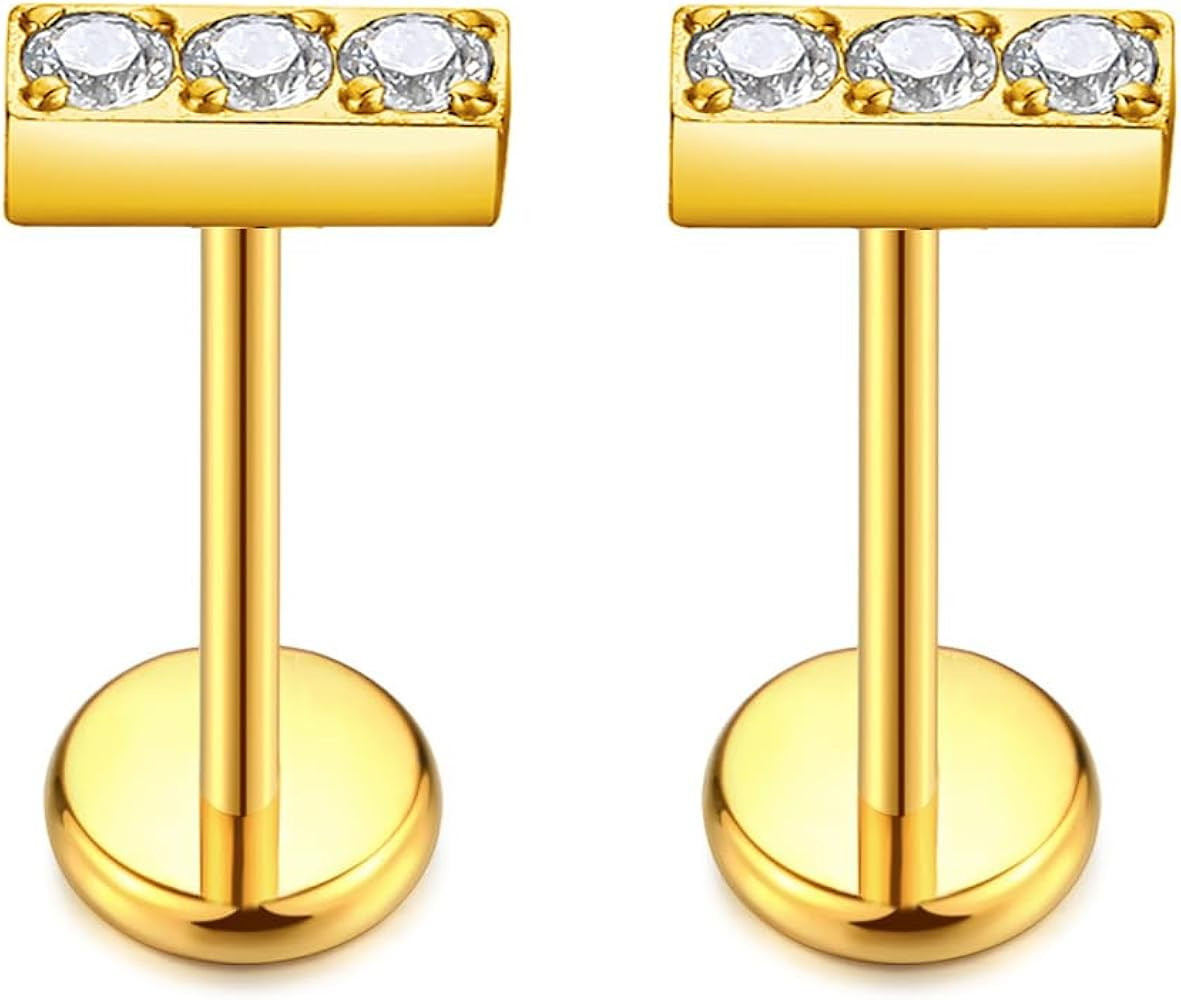 G23 Titanium Threadless Push-in Labret Lip Monroe Tragus Earrings Clear CZ Push Back Stud Helix P... | Amazon (US)
