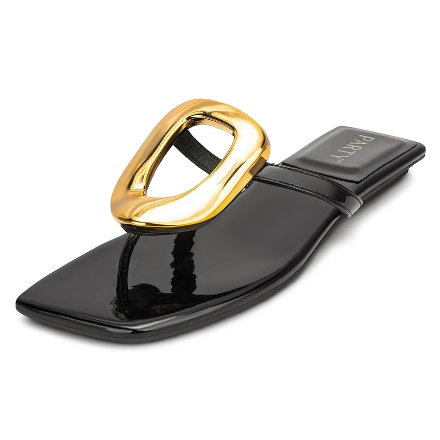 PARTY Square Toe Flip Flops Women,Fashion Designer Thong Sandals with Gold Buckle Trendy Summer C... | Amazon (US)