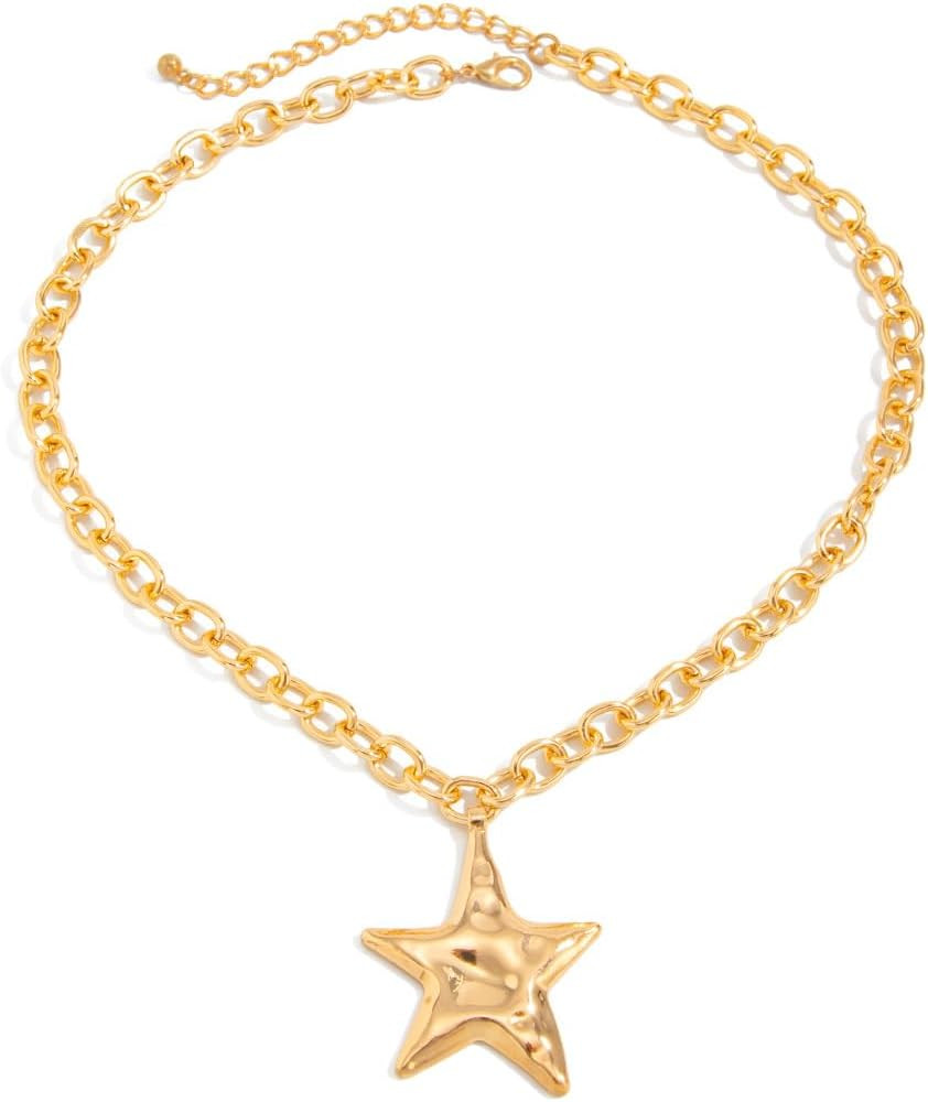 Gold Star Pendant Necklace for Women Dainty Chunky Star Chain Statement Necklaces Adjustable Tren... | Amazon (US)