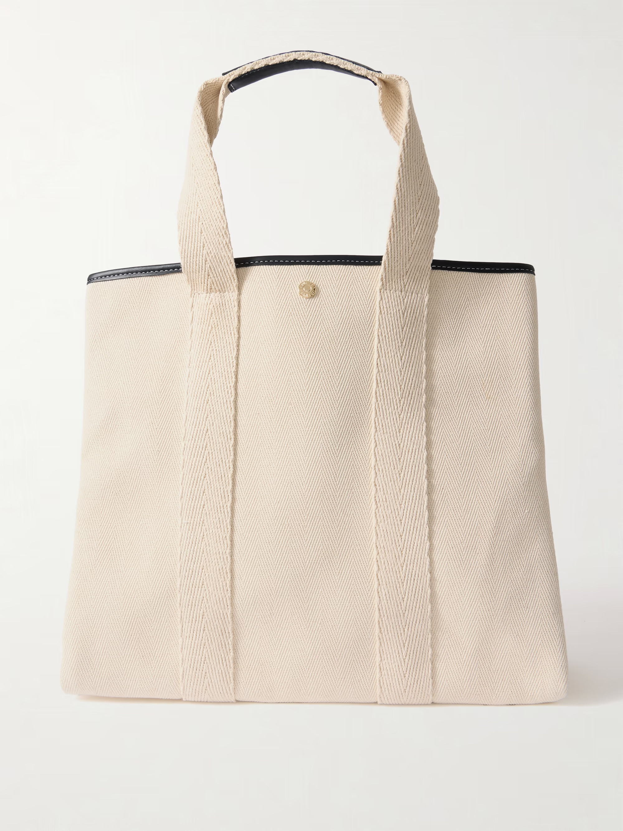 Große Tote aus Canvas mit Fischgratmuster, Leder- und Webbandbesätzen | NET-A-PORTER (UK & EU)