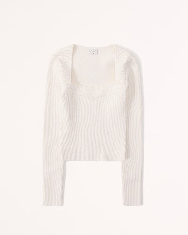 Long Sleeve Ottoman Sweetheart Top | White Sweater Sweaters | Abercrombie Sweater | Spring Outfits | Abercrombie & Fitch (US)