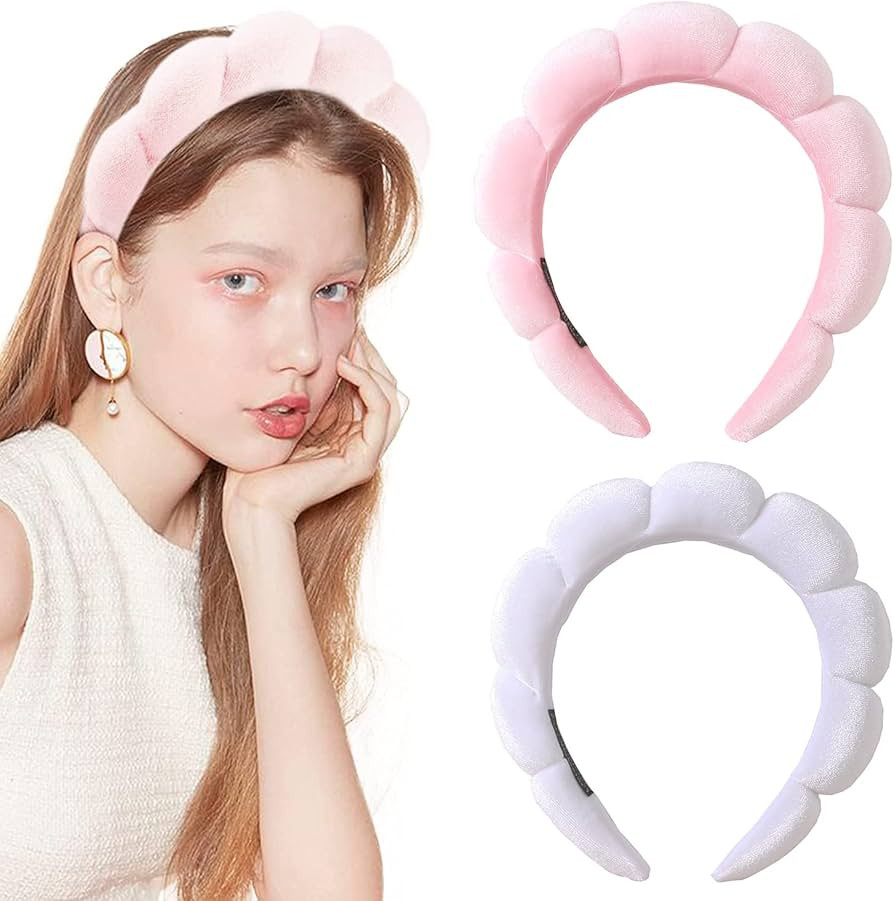 Qearl Spa Puffy Headband for Women 2 Pack - Sponge HeadBands for Skincare, Face Washing, Makeup R... | Amazon (US)