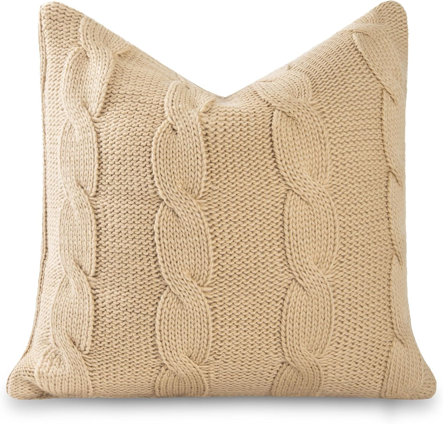 Hofdeco Premium Merino Wool Cable Knit Throw Pillow Cover, 22x22, Camel | Amazon (US)
