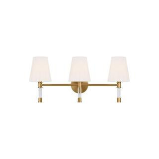 Hanover 24.625 in. W x 11 in. H 3-Light Burnished Brass Dimmable Mid-Century Rustic Vanity Light with Milk Glass Shades | The Home Depot