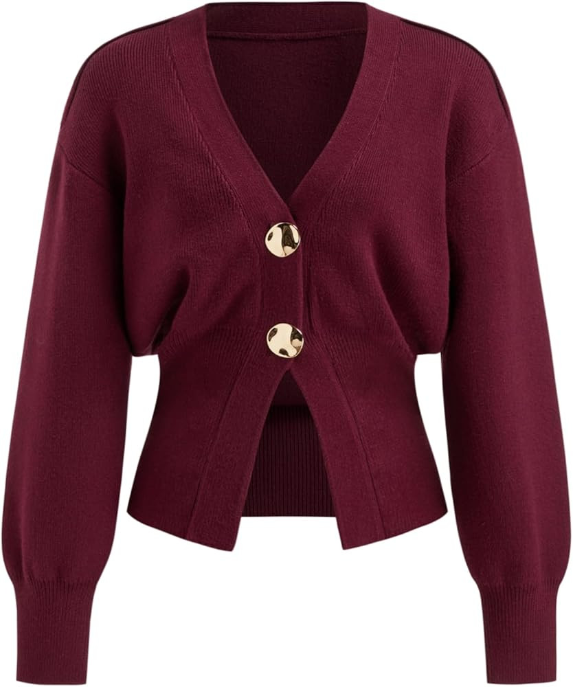 CIDER Cardigan Sweater for Women Knitted Long Sleeve V Neck Trendy Open Front Sweaters with Gold ... | Amazon (US)
