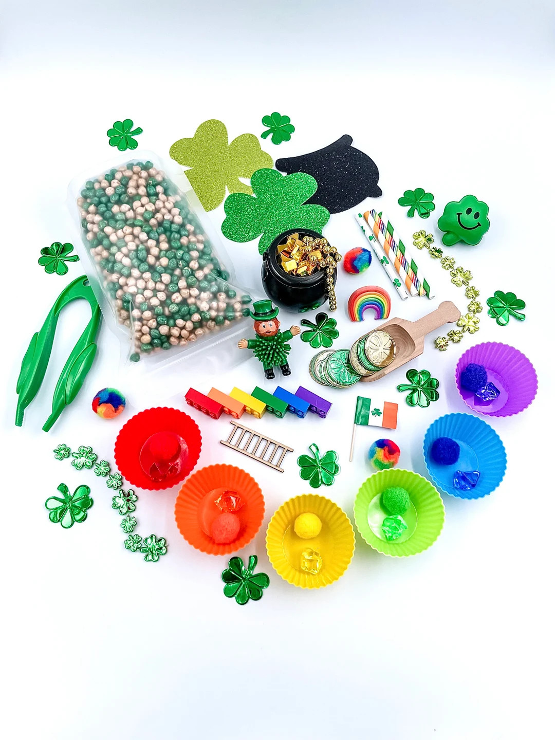 St. Patrick’s Day Sensory Bin, Colored Rice and Bean Kit, Leprechaun Loose Parts Play, Shamrock... | Etsy (US)