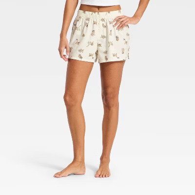 Women's Boxer Pajama Shorts - Wild Fable™ Cream Cats S | Target