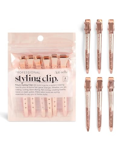 Kitsch Duck Billed Hair Clips for Styling, Metal Hair Clips for Women, Alligator Hair Clips, Hair Roller Clips & Hair Clips for Makeup, Hair Styling Clips for Hair Sectioning, 6pcs (Rose Gold) | Amazon (US)