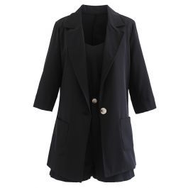 Three-Piece Blazer and Shorts Set in Black | Chicwish