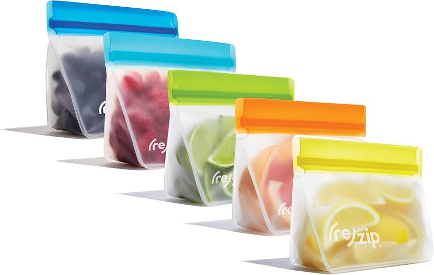 (re) zip 5-pack Stand-Up Reusable Bags | BPA-Free, Food Grade, Leakproof, Freezer and Dishwasher ... | Amazon (US)